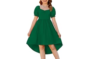 Arshiner Girls Summer Dress Puff Sleeve High Low Swing Cassual Formal Dresses with Pocket