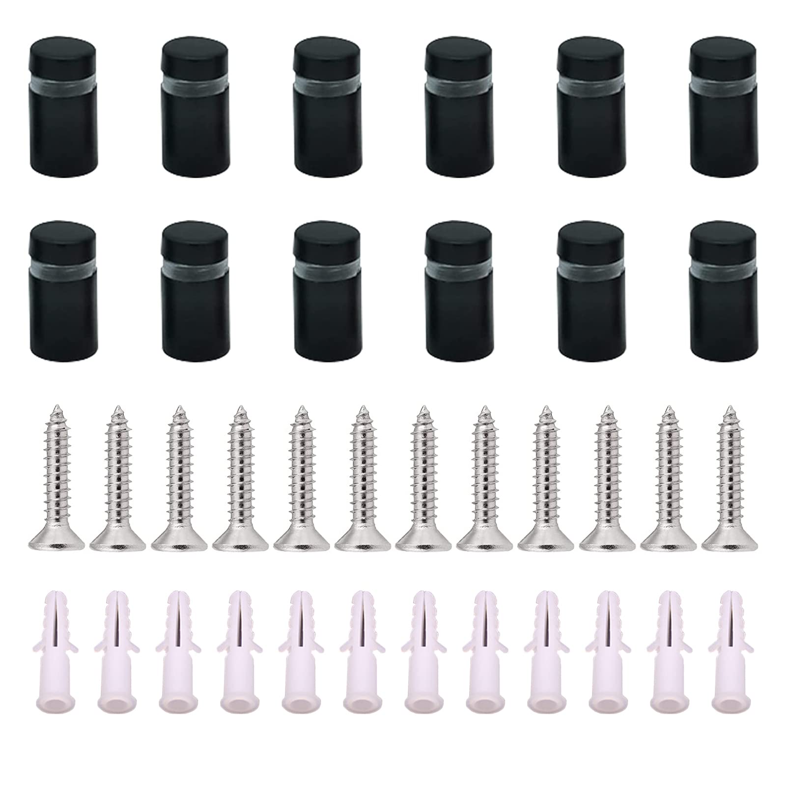 UFURMATE Standoff Screws, 12Pcs Wall Sign Standoff Screws Advertising Nail Glass Standoff Mounts Advertisement Fixings Bolts for Glass Posters, Picture Frames (12 x 20mm,Black)