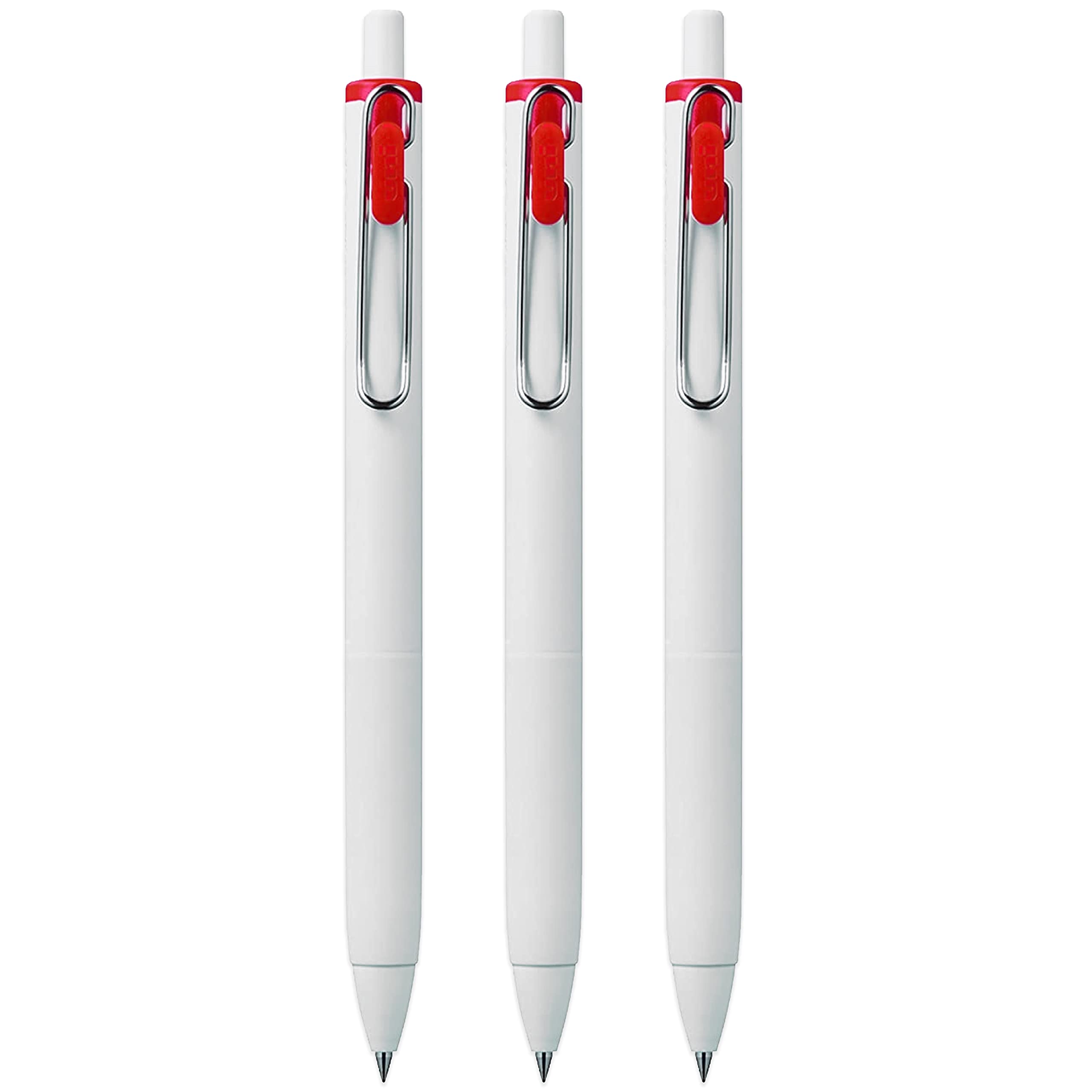 uni-ball UMN-S-05 Retractable Gel Ink Rollerball Pens - 0.5mm Tip Nib - White Barrel - Red Ink - Pack of 3
