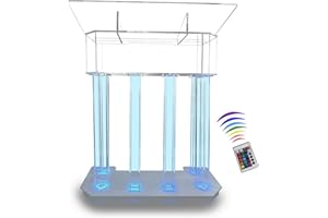 SUNNIBETY Luxurious Large Acrylic Pulpit for Churches with 16 Color LED Lights & Wheels, 46" Tall Modern Lecterns with Incline Widen Tabletop, Movable Podium Stand for Church Wedding Concert Speech Classroom