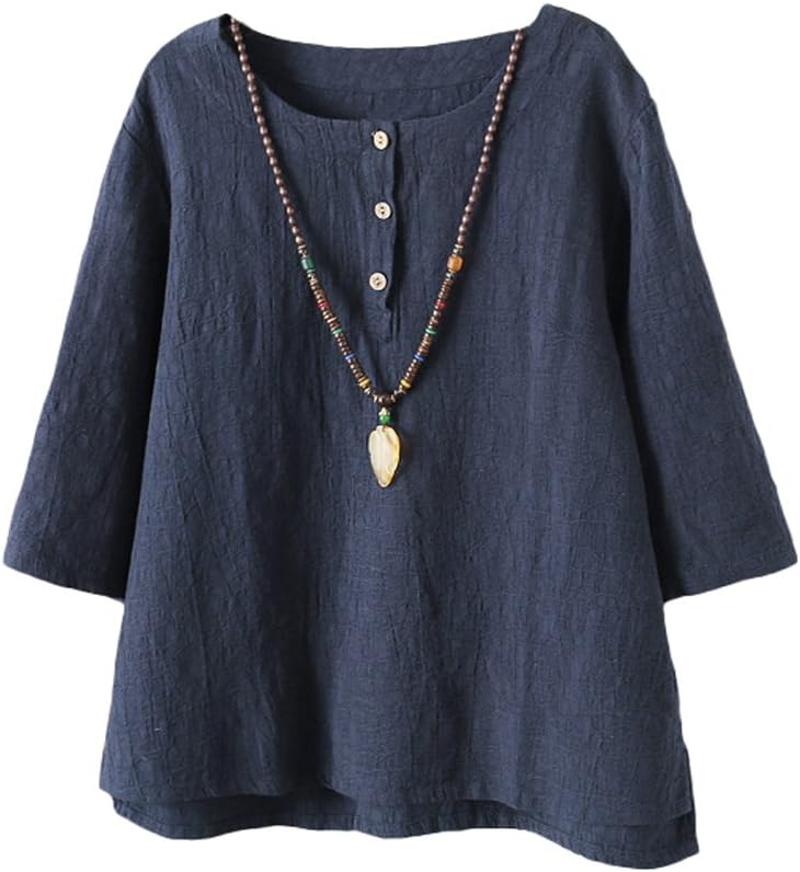 VogstyleWomen's New Cotton Linen Tunic Tee Shirt Jacquard Tops