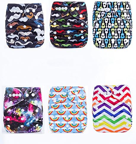 Calababy Reusable Washable Baby Cloth Diapers Nappies + 6 Inserts (Multi-colour1)