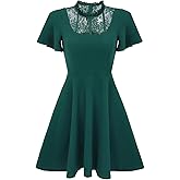 Allegra K Gothic Dress for Women Halloween Party Dress with Lace Mock Neck A-Line Vintage Cocktail Dresses