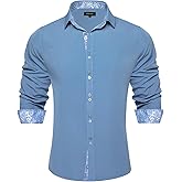 DiBanGu Men's Dress Shirt Long Sleeve Casual Button Down Shirts Regular Fit Inner Contrast Shirt for Business Party