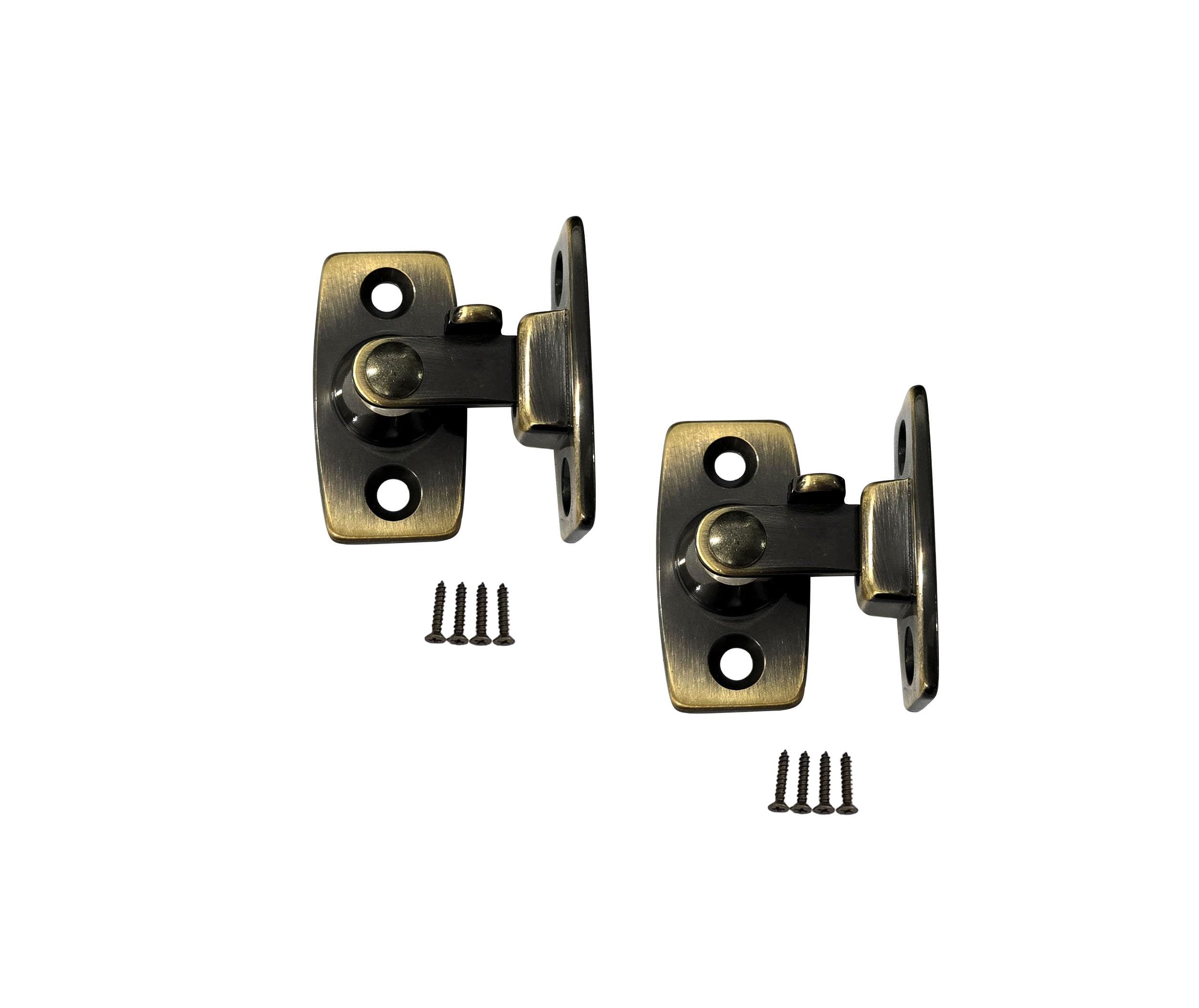 QCAA Heavy Forged Solid Brass Door Latch, 90 Degree Right Angle Door Latch Buckle for Doors & Windows, Small, 1.75", Antique Brass, 2 Pack, Made in Taiwan