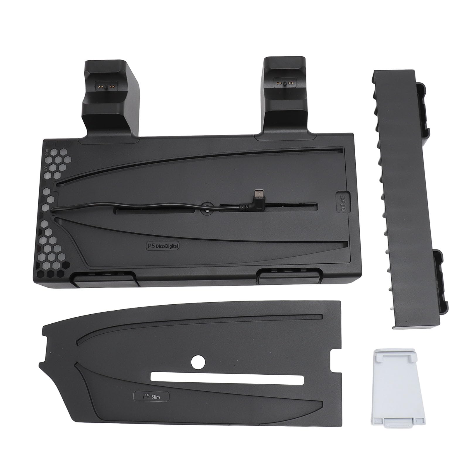 RGB Cooling Stand with Dual Controller Charging for, Excellent Heat Dissipation and Fast Charging Dock, RGB Lighting, Space Organization, for Console, Game Controller (Black)