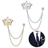 2PCS Men's Crown Hanging Chain Brooch with Stone