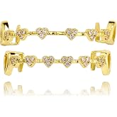 TOPGRILLZ Heart Vampire Teeth Grillz for Women | Copper base, CZ stones, heart fang design, decorative tooth cap, cosplay accessory