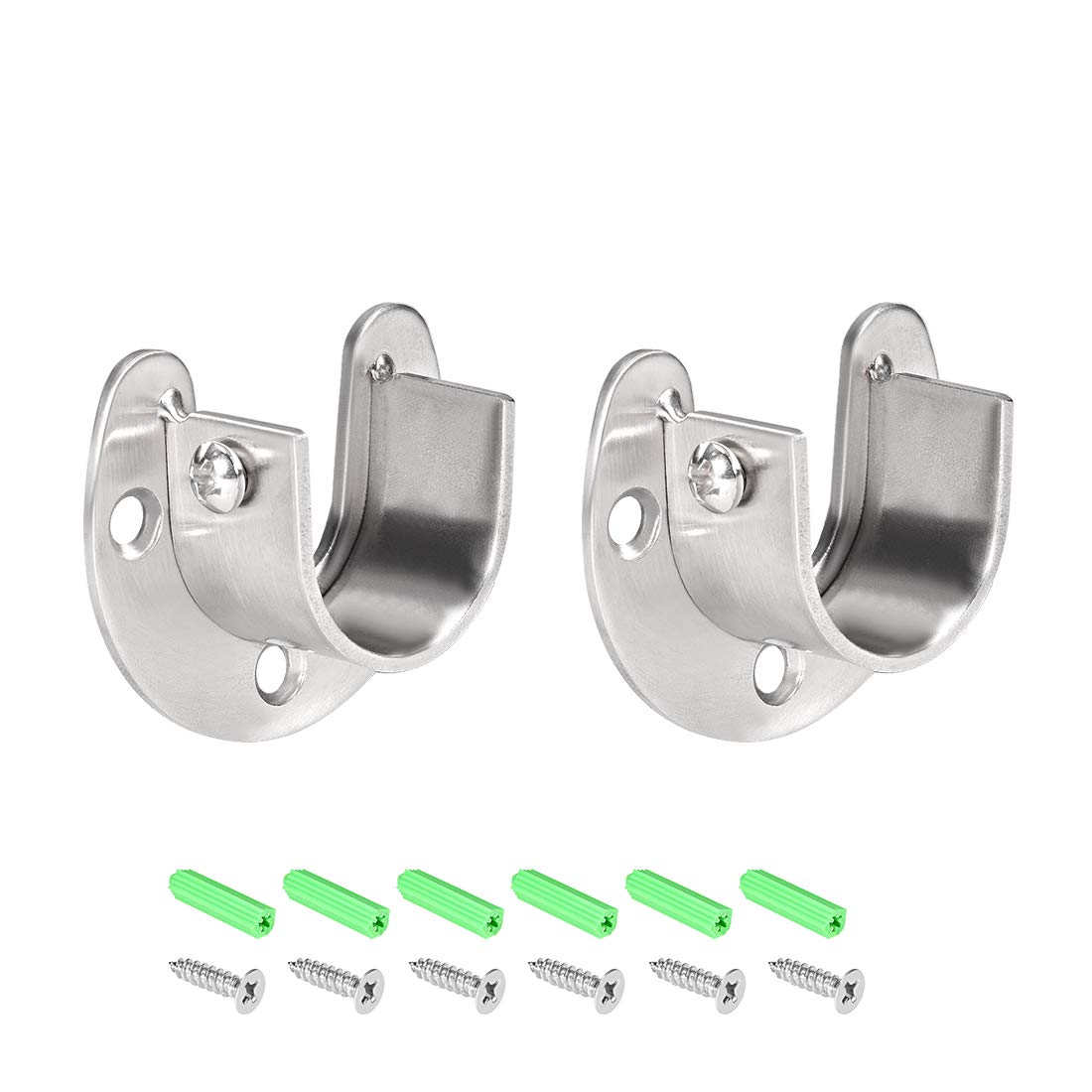 sourcing map Stainless Steel Closet Rod End Supports - 2 Packs Wardrobe Pole Sockets Flange Rod Holder W Screws 32mm Diameter U-Shaped