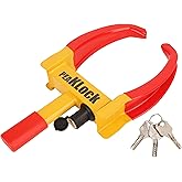 PEAKLOCK Universal Heavy-Duty Wheel Lock �C Bright Red-Yellow Anti-Theft Security Clamp Tire Lock for Cars, SUVs, Campers, Mot