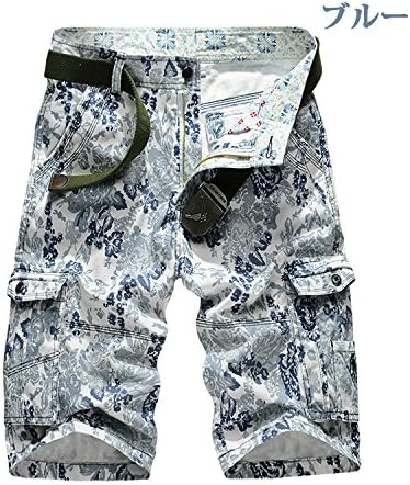 Amazon ノーブランド品 ジープカーゴパンツメンズショートパンツ大きいサイズ 花柄 29 ブルー ショートパンツ 通販