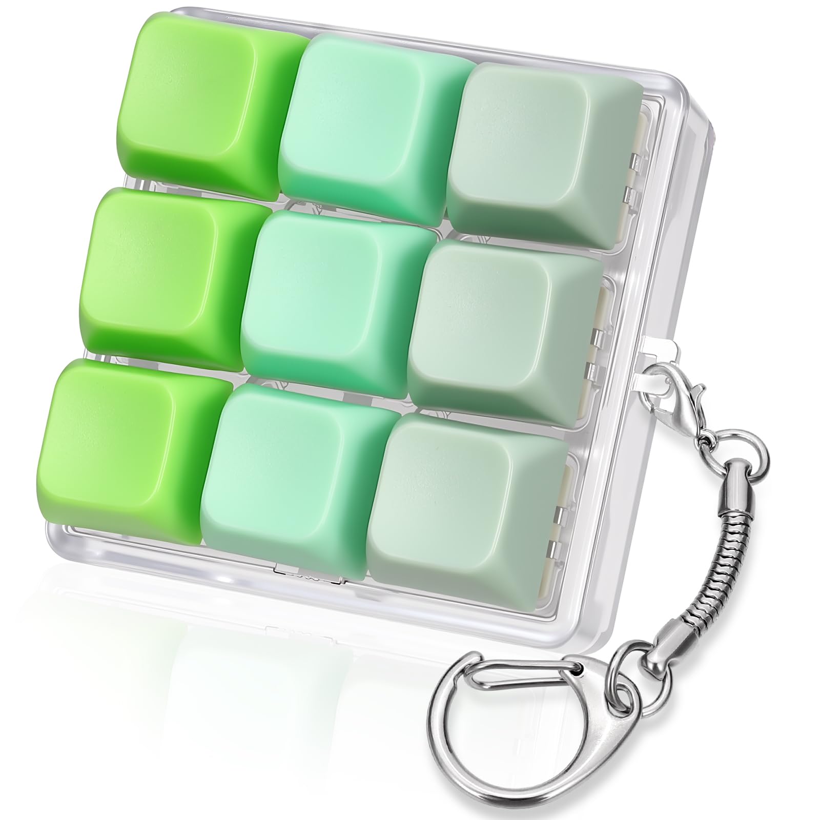Keyboard Fidget, 9-in- 1 Keyboard Keychain Push Bubble Sensory Fidget Keychains, Anxiety and Stress Relief Gifts for Adults Friends (3 Different Green Colors)