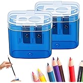 Pencil Sharpeners, Handheld Pencil Pharpener with Lid, 2 Holes Mini Compact Colored Pencil Sharpener Manual for Classroom, Back to School, Home &amp; Office, Sacapuntas de lapiz (Blue 2PCS)