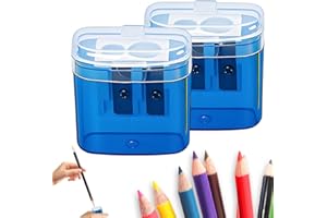 APRYEW Pencil Sharpeners, Handheld Pencil Pharpener for Kids with Lid, 2 Holes Mini Compact Colored Pencil Sharpener Manual for Classroom, Back to School, Home & Office, Sacapuntas de lapiz (Blue 2PCS)