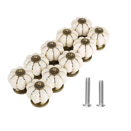 LaCyan 10 x Keramik Vintage Kürbis Schublade Knopf Türgriff ziehen weiß