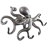 Cast Iron Octopus Hook 11 Inch - Decorative Sealife Metal Wall Hook