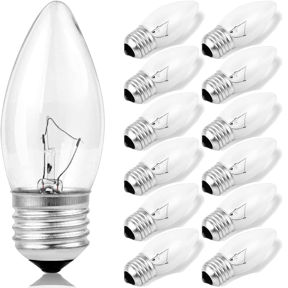 Photo 1 of (12pack) 60W Incandescent Torpedo Tip Chandelier - 60W Equivalent Medium E26 Candelabra, TipIncandescent Clear Dimmable Light Bulbs and Medium E26 Base,Transparent Candle Light Bulbs for Chandeliers
