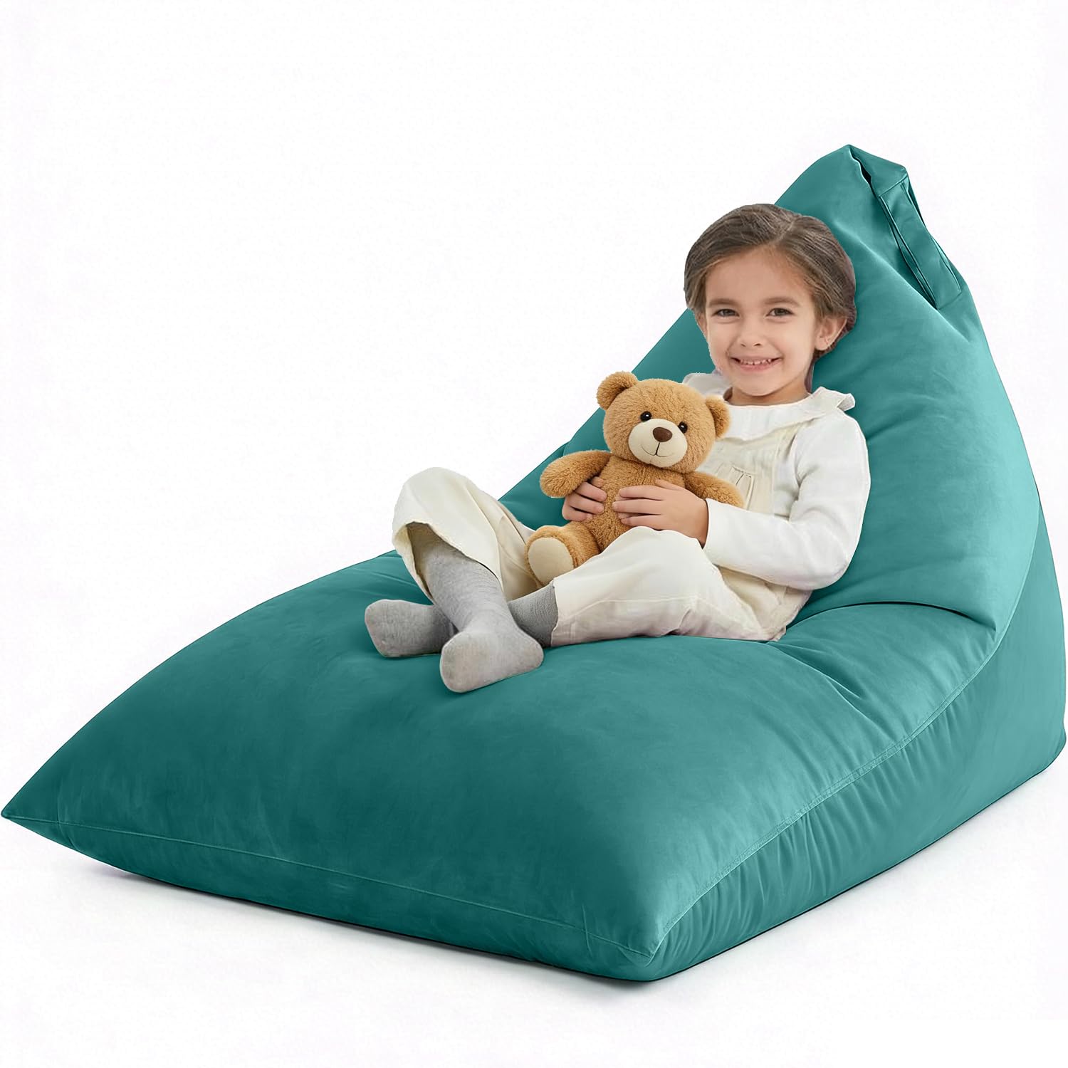 Nobildonna 4ft Bean Bag Chair Cover (No Filler) for Adults, 400L Extra Large Premium Velvet Beanbag Chair Cover, Washable Beanbag Without Filling Ultra Soft Triangular Lazy Sofa Cover (Dark Green)