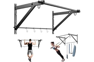 ZHNSYDN Wall Mounted Pull Up Bar, Strength Training Chin Up Bar with Hooks, Adjustable Depth Pull-up Bar with 500LBS Weight C