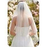 HEREAD Bride Wedding Veil 2 Tiers Short Waist Length Bridal Tulle Veils Hair Accessoies with Comb and Cut Edge