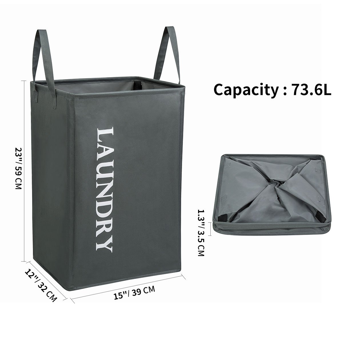 Chrislley Collapsible Laundry Basket with Handles Large Rectangular Laundry Bin 600D Oxford Fabric Waterproof Laundry Hamper 59 * 32 * 39 cm (Gray)