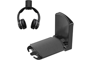 Emperoch Foldable Headphone Stand, Adhesive Wall Mount Headset Hanger, Black Headphone Holder with Cable Clips for Home Offic