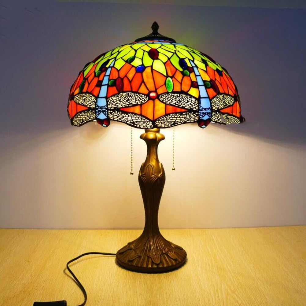 Tiffany-Style Table lamp/European Creative Retro Garden Living Room Bedroom Table lamp/American-Style Bedside Table lamp Dragonfly-B