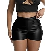 Women's Ruched Faux Leather Shorts High Waist Sexy Stretch Mini Booty Hot Shorts