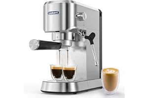 LAEKERRT Espresso Machine, Expresso Coffee Machines, 20 Bar Cafetera Espresso with Milk Frother Steam Wand, Compact Stainless Steel Coffee Maker with 34oz Removable Water Tank for Cappuccino Latte Small Silver