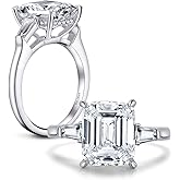 AINUOSHI 3 Carat/ 4 Carat Engagement Anniversary Ring, Emerald/Asscher Cut, 3 Stones Cubic Zirconia CZ, 925 Sterling Silver Band, Christmas Gift, Jewelry Box Packed
