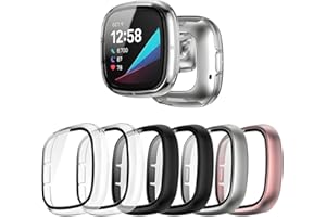 Kimiyaki 6 Pack for Fitbit Sense/Versa 3 Screen Protector Case [Full Coverage], Hard PC Bumper All-Around Protective Accessories for Fitbit Sense/Versa 3 Built-in Tempered Glass Film