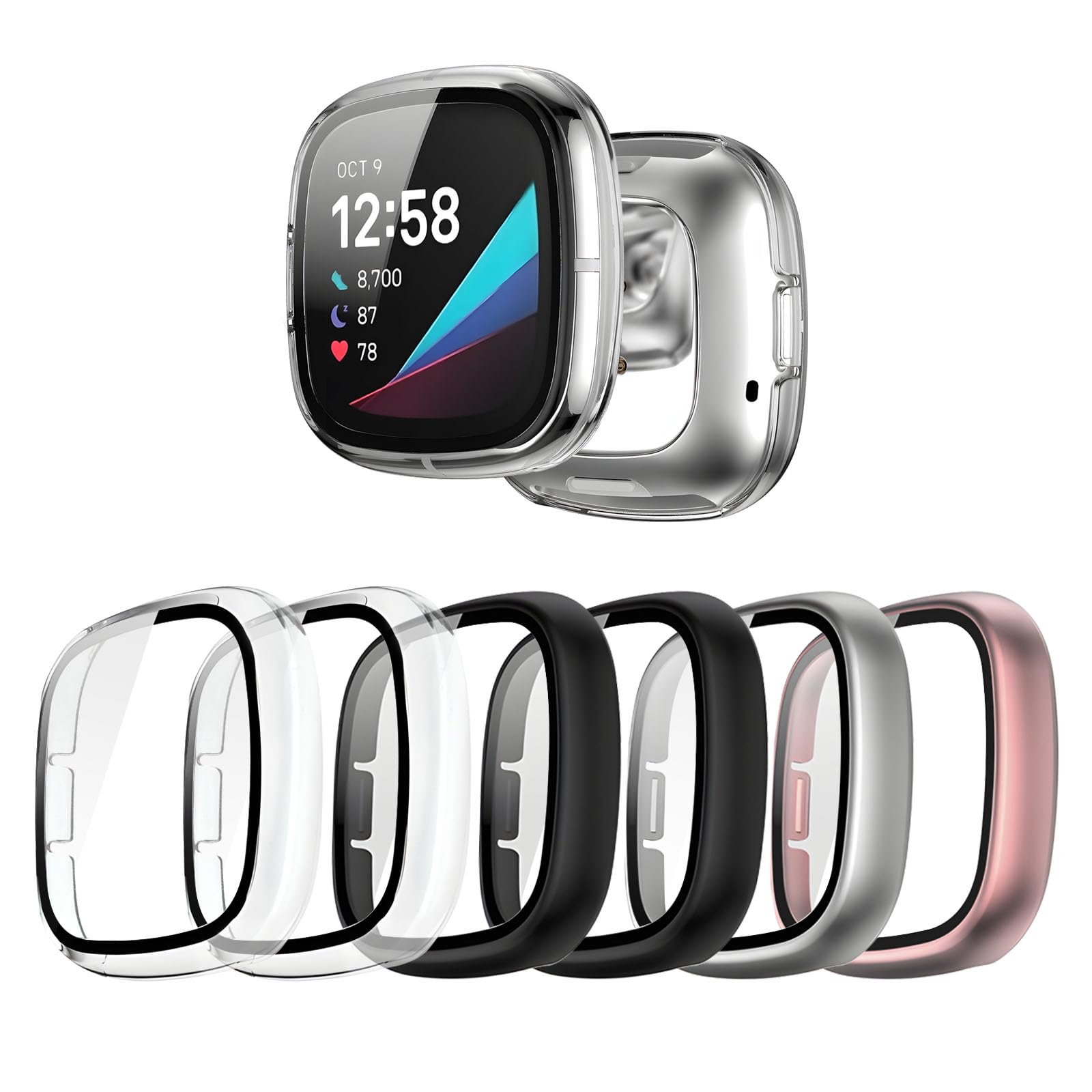 Photo 1 of Kimiyaki 6 Pack for Fitbit Sense/Versa 3 Screen Protector Case [Full Coverage], Hard PC Bumper All-Around Protective Accessories for Fitbit Sense/Versa 3 Built-in Tempered Glass Film