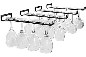 4 Pack Wine Glass Rack, 12 Inch Wall Mounted Under Cabinet Wine Glass Holder Iron Wire Glasses Storage Hanger Organizer, Hang