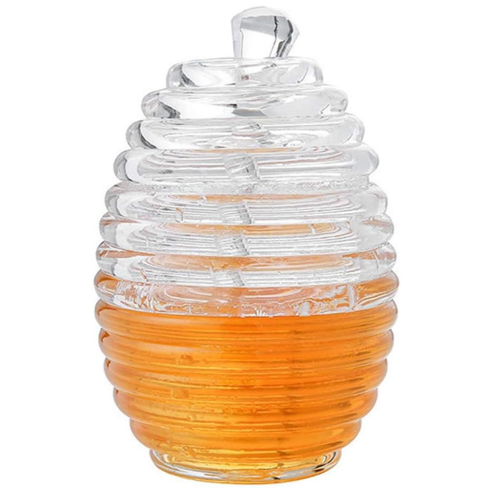 VIFER Rustic Honey Jar with Dripper, 265ml, Beehive Shape, Clear, 9.3 cm (D) x 14.3 cm (H) x 13.3 cm (L)