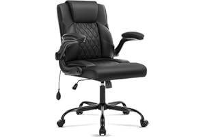 Office Chair with Adjustable Inflatable Lumbar Support,Leather Ergonomic Computer Desk Chair with Flip-up Arms,Adjustable Til