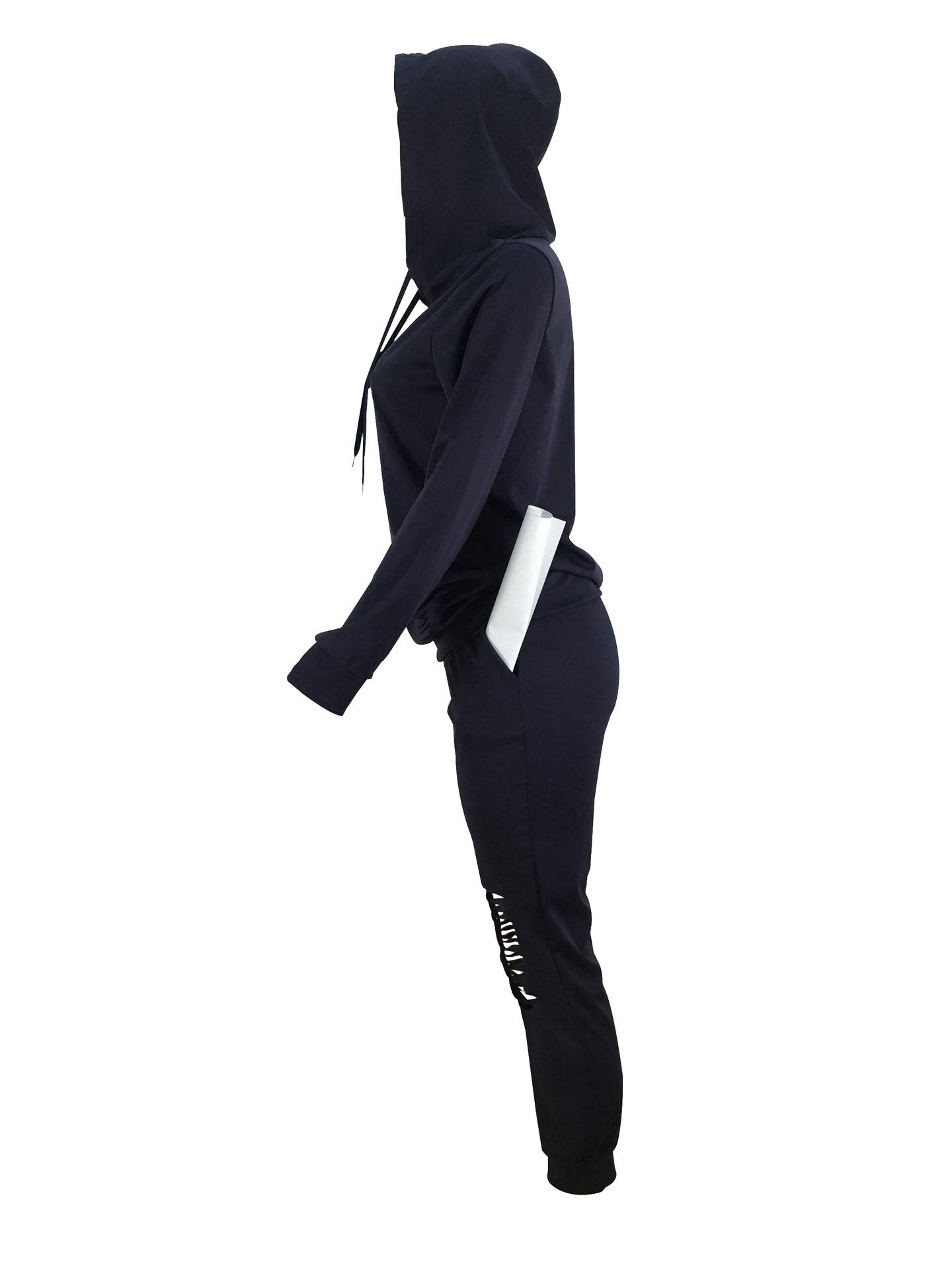 2 Piece Outfits for Women Ripped Hole Hoodies Pullover Tops and Sweatpants Sports Tracksuit Set Plus Size Dark Blue X-Large