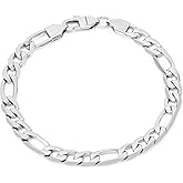 CaptainSteeL Stainless Steel Bracelet for Men,Figaro Chain Bracelet with Gift Box(7MM Width,7/7.5/8/9inch Length,Silver/18K Gold Plated)