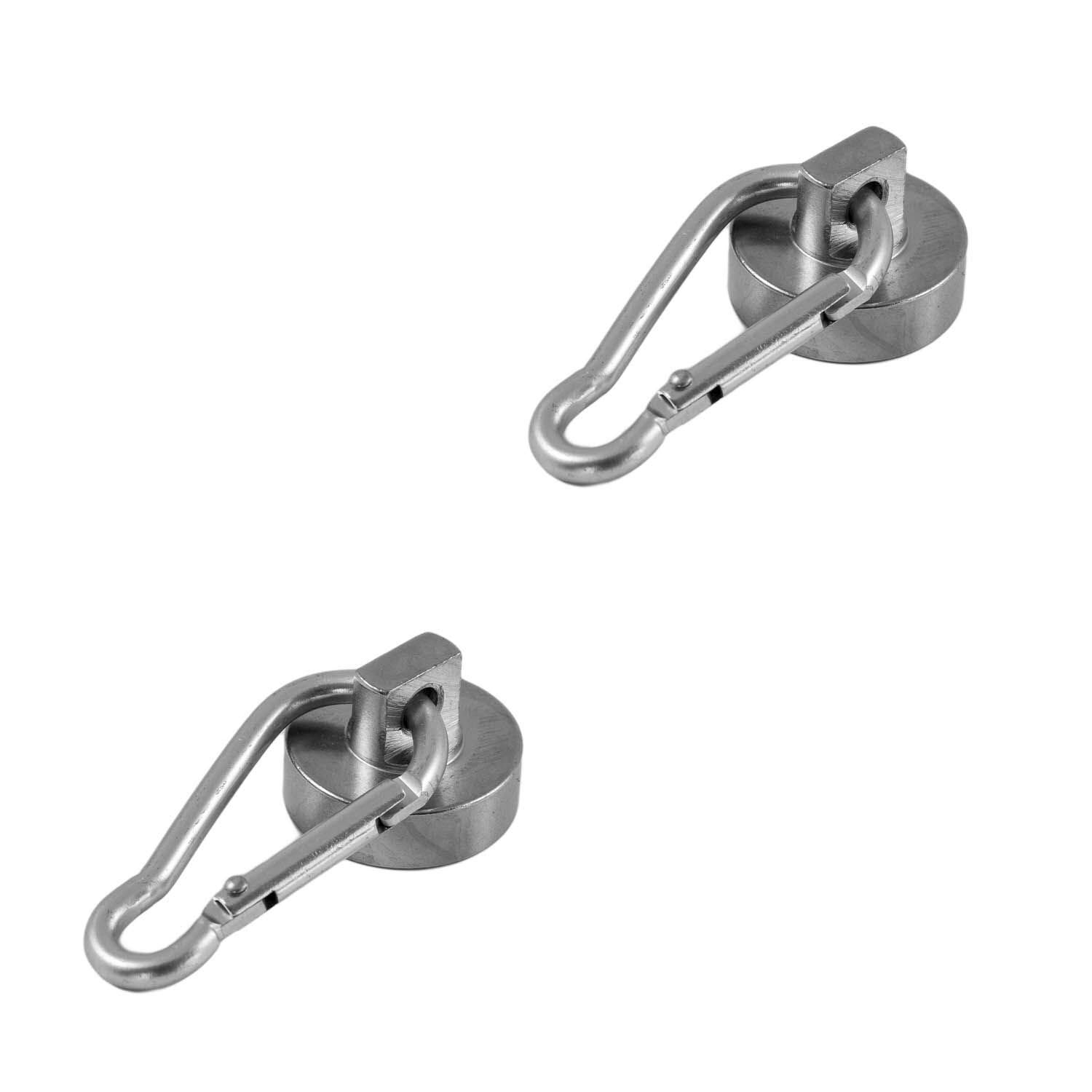 Magnetastico | 2 x Neodymium Pot Magnet with snap Hook | Holding Force 22 kg & 25 mm Ø | Strong Steel Magnet System with Hook | Round Magnet with Carabiner Hook | Strong snap Hook Pot Magnet