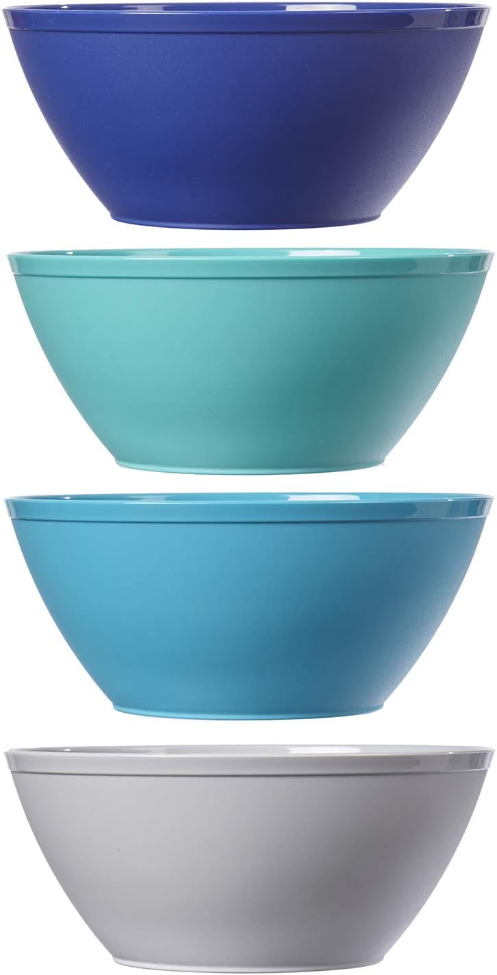 Fresco 6-inch Plastic Bowls for Cereal or Salad | set of 8 in 4 Coastal Colors: Kitchen & Dining
