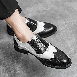 HuitJours Men Black White Oxford Gatsby Lace up