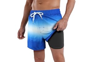 QRANSS Mens Swim Trunks Compression Liner Quick Dry 5.5'' Swimwear Swim Shorts with Boxer Brief Lined