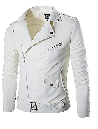 Amazon Zumzup メンズ ライダースジャケット白 Puレザー レザー