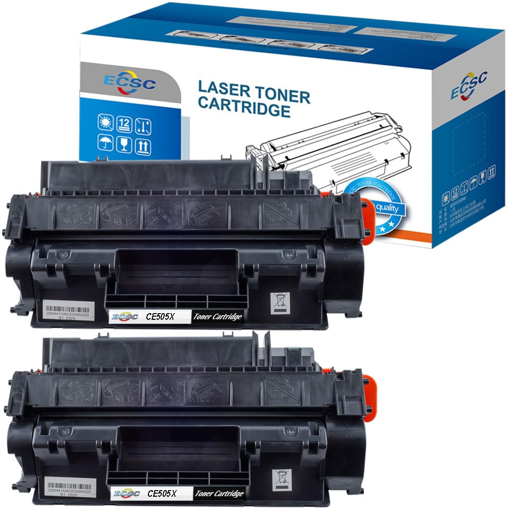 ECSC Compatible Toner Cartridge Replacement for HP LaserJet P2050 P2055 P2055d P2055dn P2055x CE505X (Black, 2-Pack)