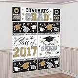 2017 Silver & Gold Graduation Scene Setter Wall Decorating Kit (5 Pieces)