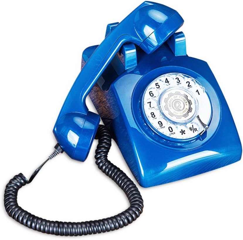 Old antique telephone Antique fixed phone Metal rotating business landline Home office corded phone-Blue