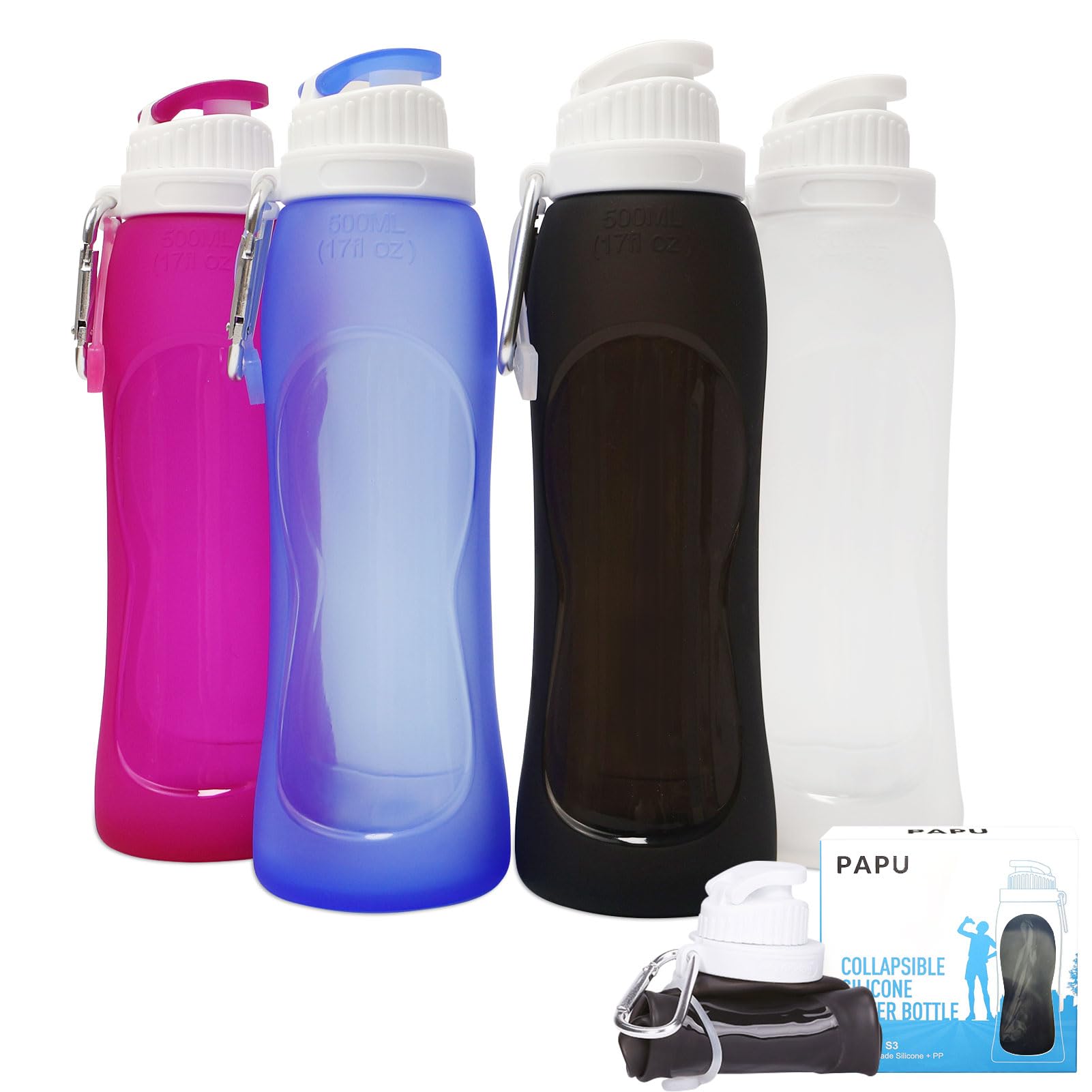 PAPU Leak-proof ultra-light drinking bottle 500 ml,BPA-free,collapsible water bottle for sports, cycling, fitness, outdoor activities, sports(Black)