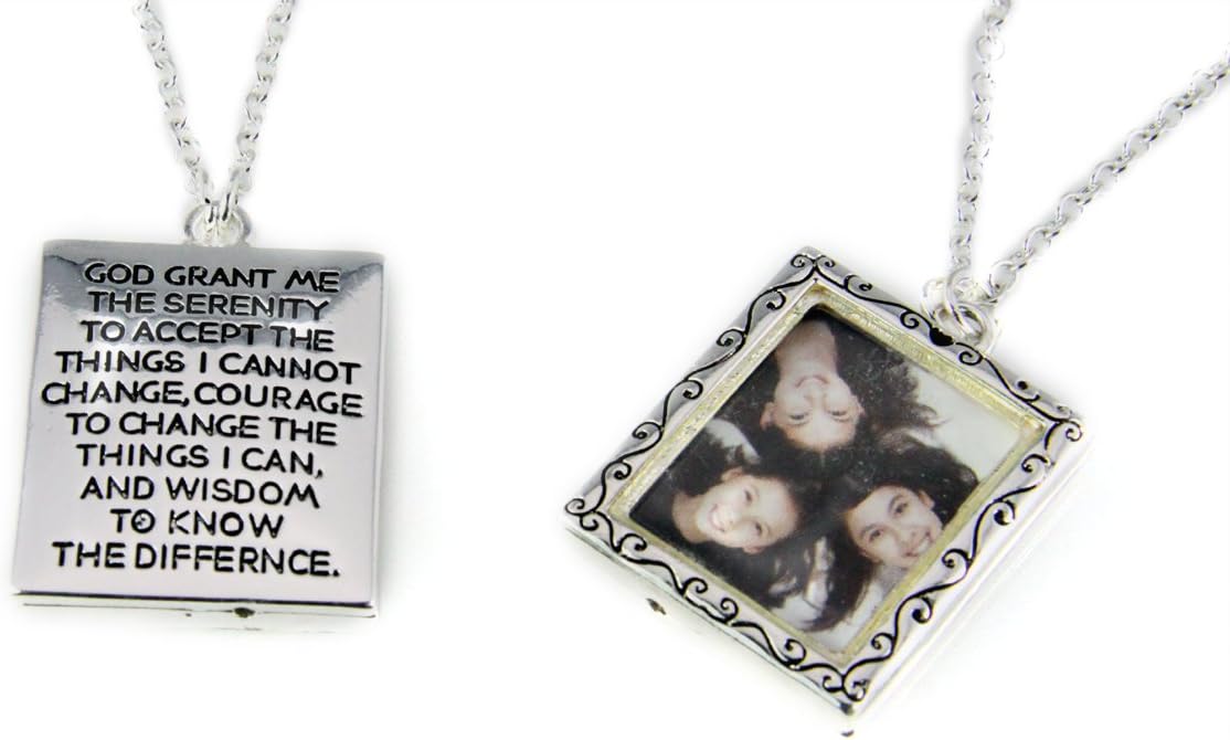 4031460 Serenity Prayer Picture Frame Locket Style Necklace Family Loved One Heirloom Keepsake