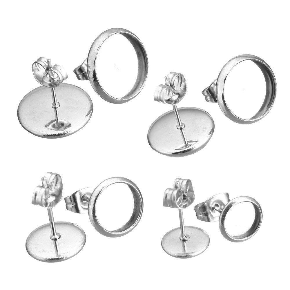 M392 Stainless Steel Stud Earrings with Ear Nut Setting for 6 mm Cabochons Stud Earrings Round for Jewellery Pack of 10