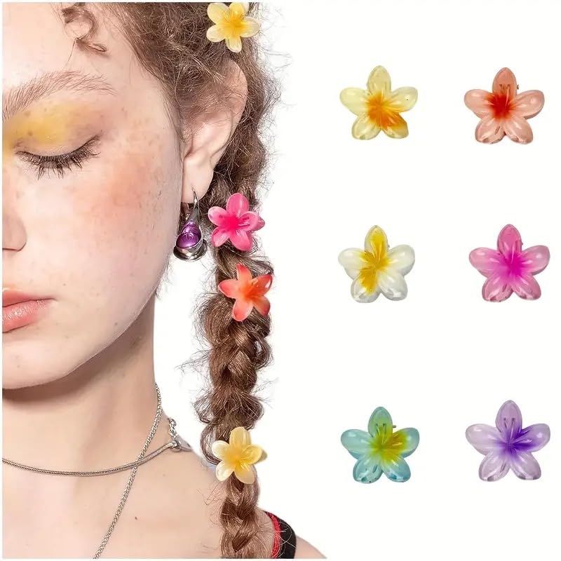 Photo 1 of 6 PCS Small Flower Hair Claw Clips 1.57-Inch Cute Mini Claw Clips for Women/Girls' Thick/Thin Hair, Hawaiian Hair Decorations, Birthday Gifts (Multicolored)