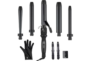 Bombay Hair 5-in-1 Curling Wand Set – Interchangeable Tourmaline Barrels for Loose Waves to Tight Curls – Digital Temp Contro